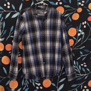 Blue plaid Express fitted dress shirt